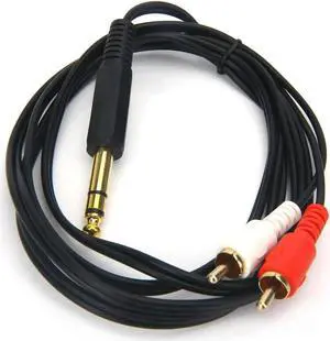 Aomoproing FOR Gold-Plated 6.35mm 1/4 inch Male TRS Stereo Plug to 2 RCA Male Audio Y Splitter Cable,Connector Wire Cord Plug (1.5M)