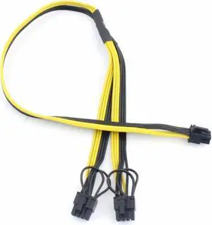 Aomoproing 30cm 18AWG PCI-E 6pin to Dual 6+2-pin (6-pin/8-pin) Power Splitter Cable Graphics Card PCIE PCI Express 6Pin to 8Pin Power Cable