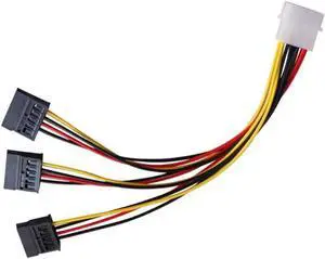 Aomoproing SATA Adapter Cable IDE 4Pin Male To 3 Port SATA Female Splitter Hard Drive Power Supply Cable SATA Cable 22cm