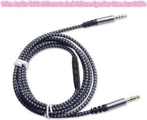 Aomoproing 1.5m Audio Cable 3.5mm to Jack 3.5mm Speaker Line Aux Cable Male to Male with Mic to volume control for Headphone Car speaker