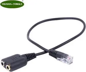 Aomoproing RJ9 plug Headset Cable 3.5mm to RJ9 Jack Adapter for PC Headset Telephone Dual 3.5mm to RJ9/RJ10 adapter cable 2*3.5mm to RJ9