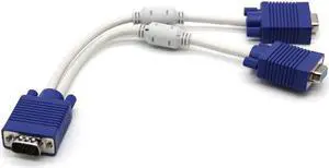 Aomoproing 15 Pin 1 PC to 2 Monitor Dual Video Way VGA SVGA Extension Monitor VGA Splitter Cable Lead HD 1080P for Computer PC Laptop