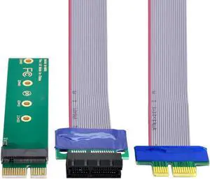 Aomoproing NVME AHCI NGFF M-key SSD to PCI-E 3.0 1x x1 Vertical Adapter with PCI-E Cable Male to Female Extension