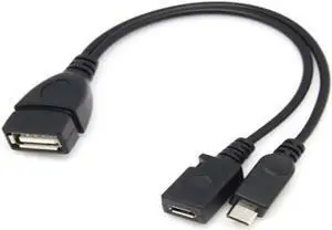 Aomoproing 1pc 2 In 1 OTG Micro USB Host Power Y Splitter USB Adapter To Micro 5 Pin Male Female Cable