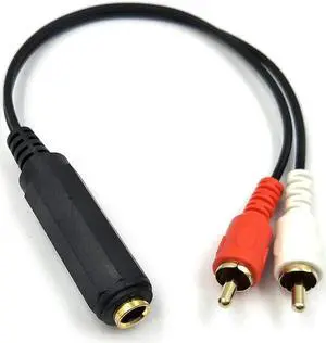 Aomoproing 6.35mm 1/4 inch TRS Stereo Jack Female to 2 RCA Male Plug Y Splitter Adapter Cable 25cm/10inch (635F-2RCAM)