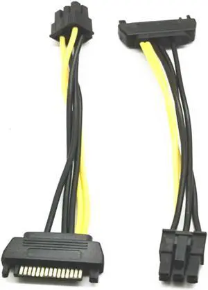Aomoproing SATA Power 15P To 6P Graphics Card Reverse Power Wiring 15 Pin 6PIN Graphics Card Power Cord 15CM