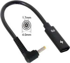 Aomoproing Type C USB-C Female Input to DC/Rectangle Power PD Charge Cable fit for Laptop 18-20V (4.0x1.7mm for)