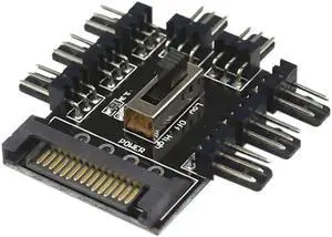 Aomoproing hot-Multi Way Splitter Cooler Cooling Fan Hub PC Computer SATA 1 to 8 3pin 12V Power Socket PCB Adapter XXM8