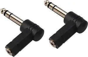 Aomoproing 6.35mm Male to 3.5mm Female 90 Degree Stereo Headphone Audio Adaptor Converter Connector (1/4'' TRS Right Angle Adapter (2PCS)