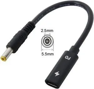 Aomoproing Type C USB-C Female Input to DC Power PD Charge Cable fit for Laptop 18-20V (5.5x2.5mm)