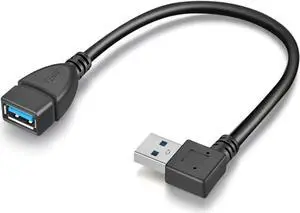 Aomoproing 2 Pack SuperSpeed USB 3.0 Angle Male to Female Extension Cable Convertor Adapter Extender Cord Left and Right Angle one Each