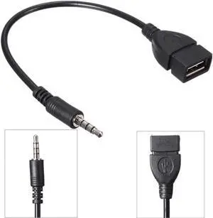 Aomoproing Car MP3 Player Converter 3.5 mm Male AUX Audio Jack Plug To USB 2.0 Female Converter Cable Cord Adapte