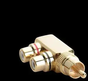 Aomoproing RCA Splitter,RCA Male to 2 RCA Female Right Angle Plug Splitter Adapters M/F Gold-Plated Metal Connector,gold