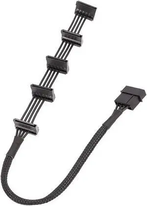 Aomoproing  1 Pcs Practical Durable PC Server 4 pins IDE Molex 1 to 5 SATA Power Cable Adapter Splitter Cables 18AWG Black 40cm