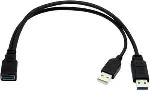 Aomoproing DZ -Cable Black USB 3.0 Female to Dual USB Male Extra Power Data Y Extension Cable for 2.5" Mobile Hard Disk