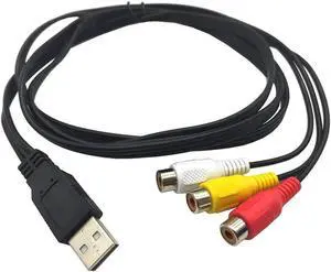 Aomoproing USB to 3RCA Cable,5 Feet/1.5m USB 2.0 Female to 3 RCA Male Jack Splitter Audio Video AV Composite Adapter Cord Cable (USB M/3RCA