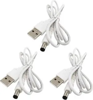 Aomoproing 3pcs Extension Cable USB to DC Cable - 5V USB 2.0 Port Male to DC 5V Male 5.5mm x 2.5mm Power Cord White 100cm(3.3ft)