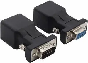 Aomoproing VGA Extender Converter Adapter Cat5/Cat6/RJ45, DB9 9-Pin VGA 9 Pin Male to RJ45 Female Network Cable Connector 2PCS/LOT