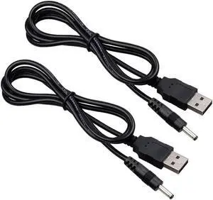 Aomoproing 2Pack 5FT USB to DC 3.5x1.35mm Barrel Jack Power Cable Plugs Power Cord for USB Lights, USB Fans, Cartoon Watches, Radiators, 5V