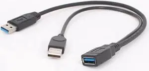 Aomoproing 1pc Black USB 3.0 Female To Dual USB Male with Extra Power Data Y Extension Cable for 2.5"Mobile Hard Disk