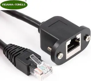 Aomoproing 50cm 8Pin RJ45 Cable Male to Female Screw Panel Mount Ethernet LAN Network 8 Pin Extension Cable