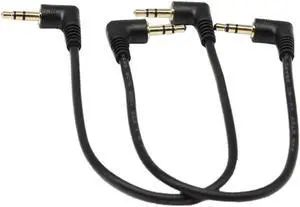 Aomoproing (2-Pack) Gold Plated 90 Degree Right & Left Angled 3.5mm Male to Male Stereo Audio Cable for Smartphones, Tablets, Media Players
