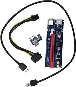 Aomoproing ship VER007 60CM PCI-E Riser Card PCIE 1x to 16x Extender + USB 3.0 Cable / 6Pin Molex Power Supply for BTC LTC ETH Miner