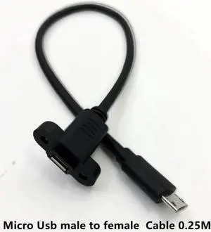 Aomoproing Micro USB USB 2.0 Male Connector to Micro USB 2.0 Female Extension Cable Pitch 17.5mm With screws Panel Mount Hole 0.25m