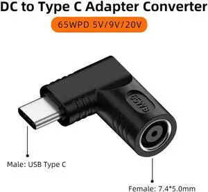Aomoproing 65W PD Converter Type C to 7.4*5.0mm DC Power Charging Adapter USB C PD Output to DC Female Plug Jack Connector for Laptop Phone