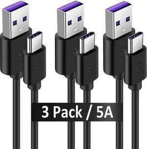 Aomoproing USB Type C Fast Charging Cable 3 Pack 5A PVC Safe Fast Charge Code USB C Cable for Galaxy Note 20 10 9 8 S8 S9 S10 10