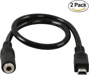 Aomoproing (2-Pack) Mini USB Male to 3.5mm Jack Female Audio Cord for Active Clip Mic Microphone Adapter Cable-1Feet