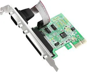 Aomoproing RS232 RS-232 Serial Port COM & DB25 Printer Parallel Port LPT to PCI-E PCI Express Card Adapter Converter ASIX AX99100