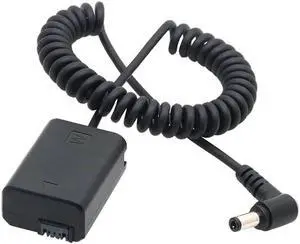 Aomoproing NP-FW50 Dummy Pack Coupler Adapter with DC Male Connector Power Coiled Cable for A6500 A6300 A6000 A7 A72