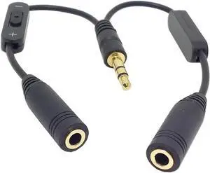 Aomoproing 1 in 2 out 3.5mm Stereo Male to Double mono 3.5 mm Female Audio Headphone Y Splitter Cable with Volume Switch Black Aomoproing 1 in 2 out 3.5mm Stereo Male to Double mono 3.5 mm Female Audio Headphone Y Splitter Cable with Volume Switch Black