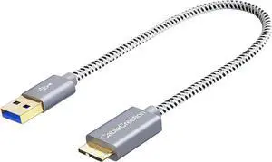 Aomoproing USB 3.0 Cable, CableCreation Short USB A to Micro B Cord 1ft USB 3.0 External Hard Drive Cable, Compatible for Samsung Galaxy S5, Note 3/N9000, Camera, Hard Drive and More