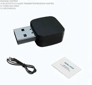 Aomoproing 2 IN 1 Bluetooth 5.0 Mini USB Wireless Bluetooth Transmitter Receiver Adapter W/ 3.5mm Audio Cable For Car TV PC Laptop