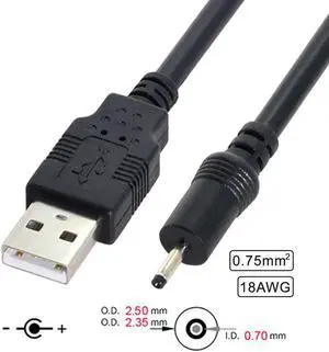 Aomoproing 18AWG 0.75mm*2 USB 2.0 A Type Male to DC 2.50mm 2.35mm 0.7mm Power Plug 5V Cable 100cm Aomoproing 18AWG 0.75mm*2 USB 2.0 A Type Male to DC 2.50mm 2.35mm 0.7mm Power Plug 5V Cable 100cm
