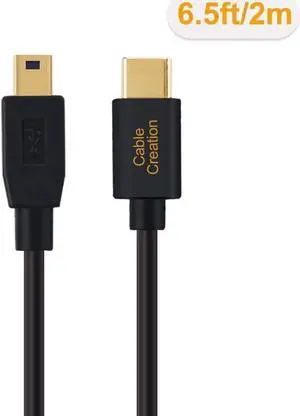 Aomoproing USB to USB C Cable 6.6FT USB Type C to Mini USB Cable USB Mini B Charging Cable for GoPro Hero 3+ PS3 Controller MP3 Player, Digital Camera Other USB Mini B Devices 2M Black