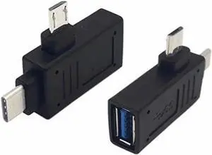 Aomoproing 2-in-1 USB 3.1 Type C Micro USB Male to USB 3.0 Type A Female OTG Adapter,Black