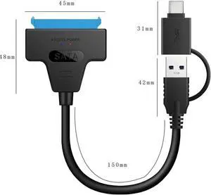 Aomoproing Type C & USB 3.0 Male to SATA 22 Pin 2.5" Hard disk driver SSD Adapter Cable for Macbook & Laptop