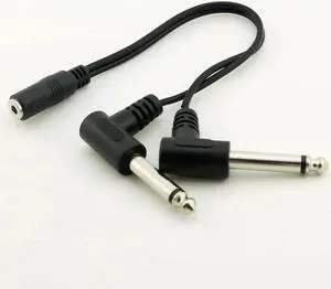 Aomoproing 3.5mm Mini 1/8 inch TRS Stereo Female Jack to Dual 1/4 6.35mm Male Plug Mono TS Right Angle Audio Adapter Y Splitter Cable 20cm
