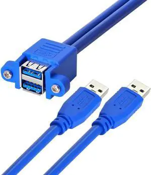Aomoproing Combo Dual TYPE-C Male to Stackable Female Extension Cable 50cm with Screw Panel Mount Holes