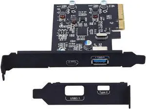 Aomoproing PCI-E PCI Express to USB 3.1 Gen2 10Gbps Hub Type A and Type C 2-Port PCIe Expansion Adapter Card For Windows 7/8/8.1/10/Linux