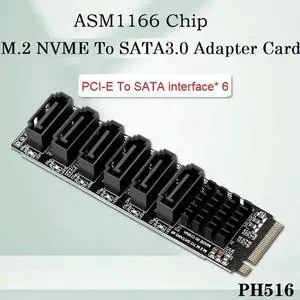 Aomoproing PCIE To SATA 6Gpbsx6-Port Expansion Card M.2 MKEY PCI-E Riser Card M.2 NVME To SATA3.0 ASM1166 Support PM Function
