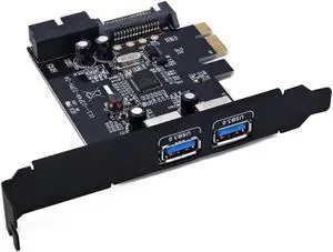 Aomoproing PCIE TO 2 Port USB 3.0 PCI-e Internal 20Pin Adapter PCI Express 5.0Gbps 19Pin NEC7207201 Chipset SATA 15PIN Power Supply