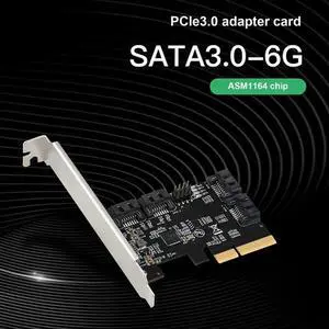 Aomoproing PCIE X4 To 4 Port SATA3.0 Expansion Card PCIE3.0 Adapter Card ASM1164 Chip Expansion Card PCIE To SATA Bootable SSD