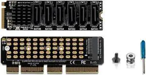 Aomoproing M.2 NVME-PCI-E X4 X8 X16 PCIE To SATA 6Gpbsx6-Port Adapter Card ASM1166 M.2 MKEY To SATA3.0 M.2 Riser Card