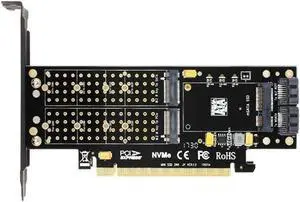 Aomoproing SK16 M.2 NVMe SSD NGFF TO PCI-E3.0 X16 adapter M Key B Key mSATA interface card Suppor PCI Express 3.0 3 in 1 dual 12v+3.3v