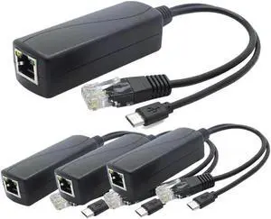 Aomoproing 4-Pack 5V PoE Splitter, 48V to 5V 2.4A Adapter with Micro-USB Plug, for IP Camera,Tablets,for Raspberry Pi and More