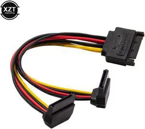 Aomoproing 90 Degree SATA 15-Pin Male to 2 x 15P Female Y Splitter Adapter Power Cable for Solid State SSD Hard Disk Motherboard